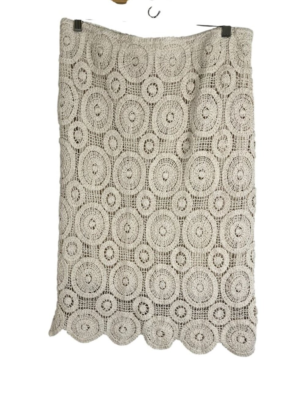 Boho Neutral Floral Crochet Skirt XL Indie Folk Festival Beach Coastal Western